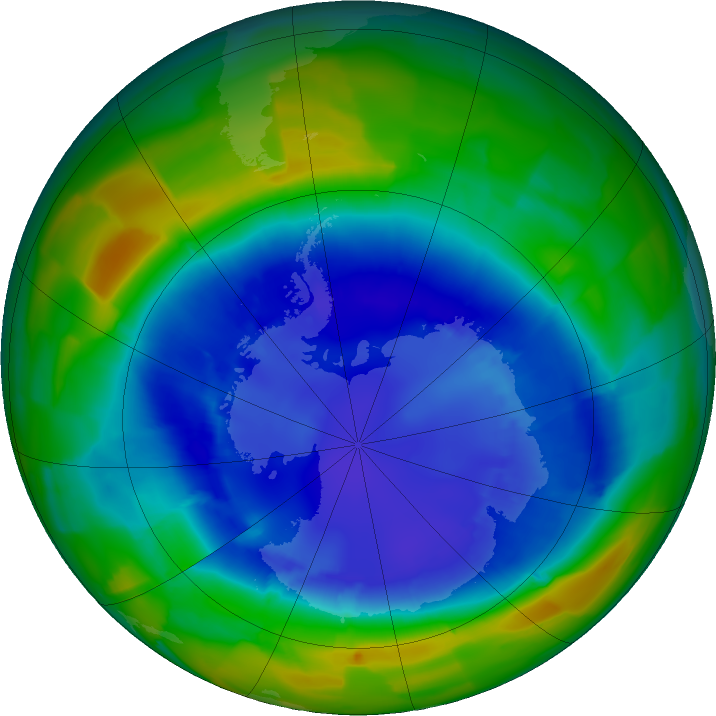 Antarctic ozone map for 30 August 2011